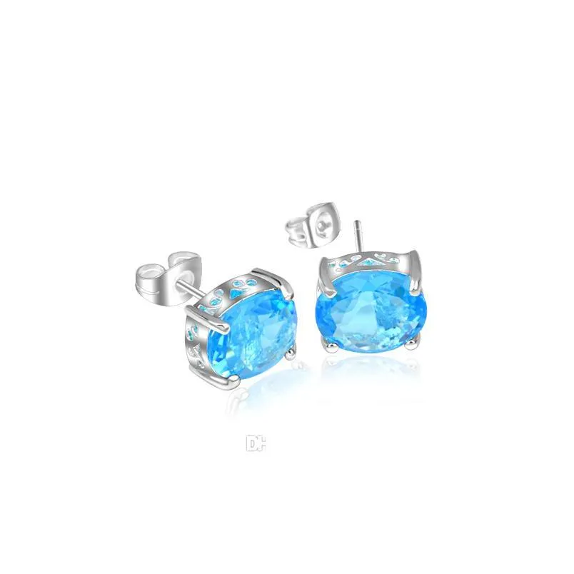 luckyshine est oval sky blue topaz 925 sterling silver plated stud earrings for women 7x8 mm 