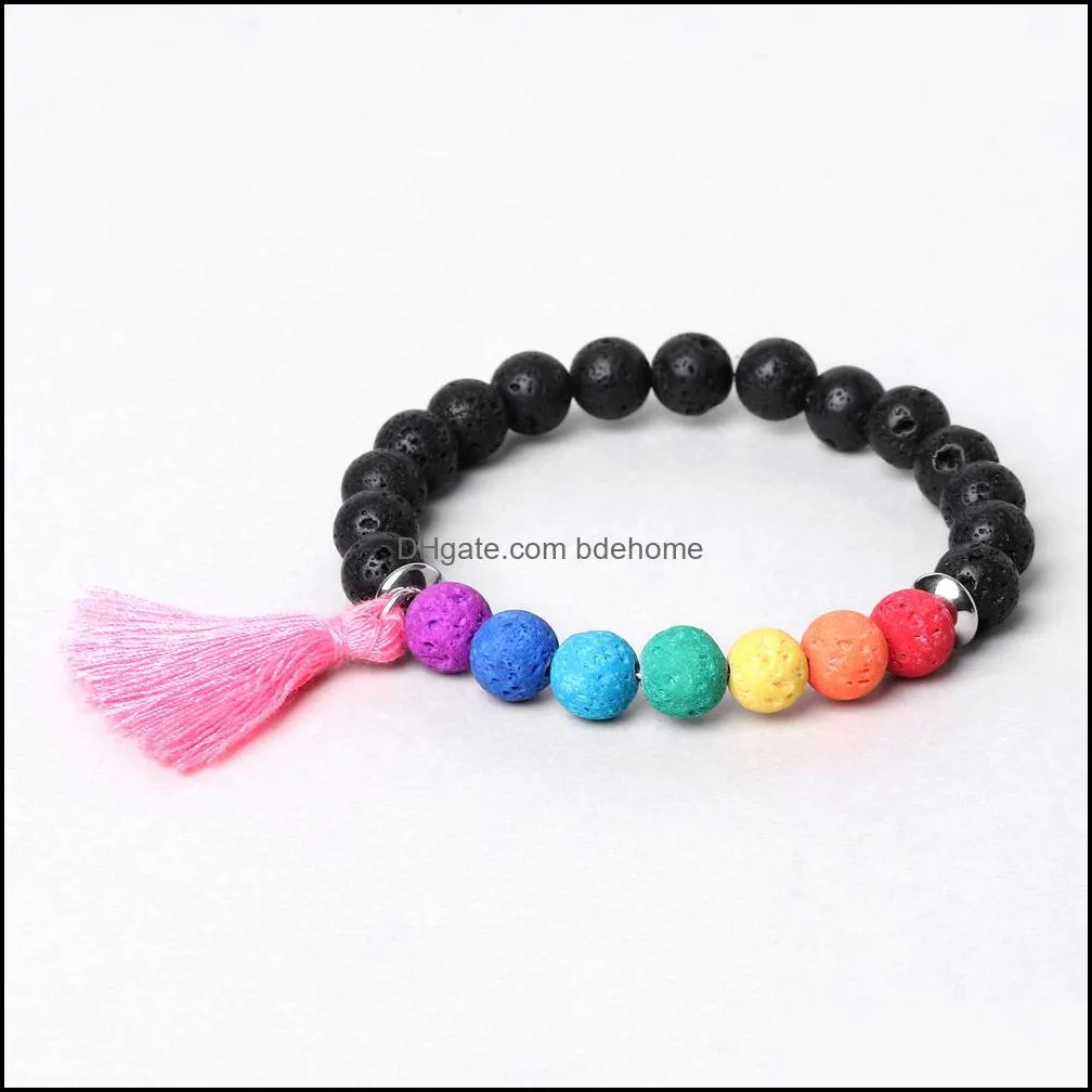 natural lava stone bead 7 chakra bracelet diy volcano essential oil diffuser bracelet for women jewelry