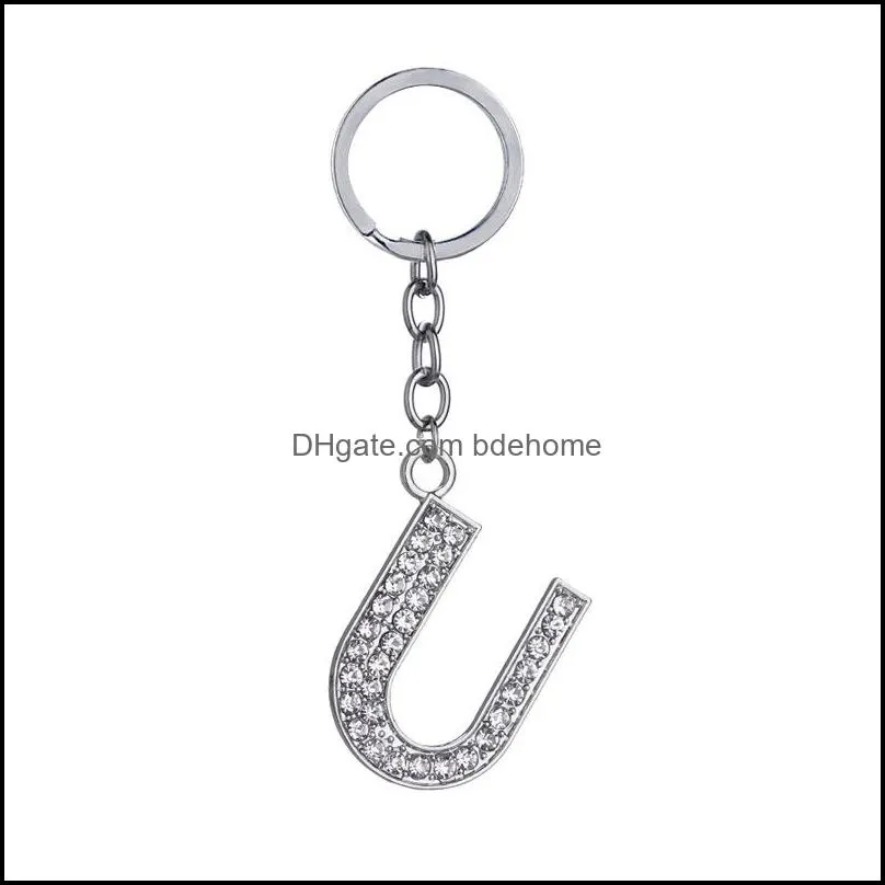 silver color 26 letters keychian creative jewelry key pendant chain ring for women men jewelry