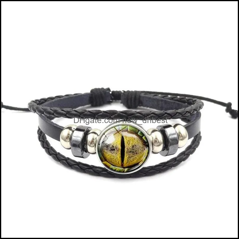  dragon evil eye leather wrap bracelet 3d eyeball time gemstone glass cabochon snap buttons charm bracelets for women men fashion