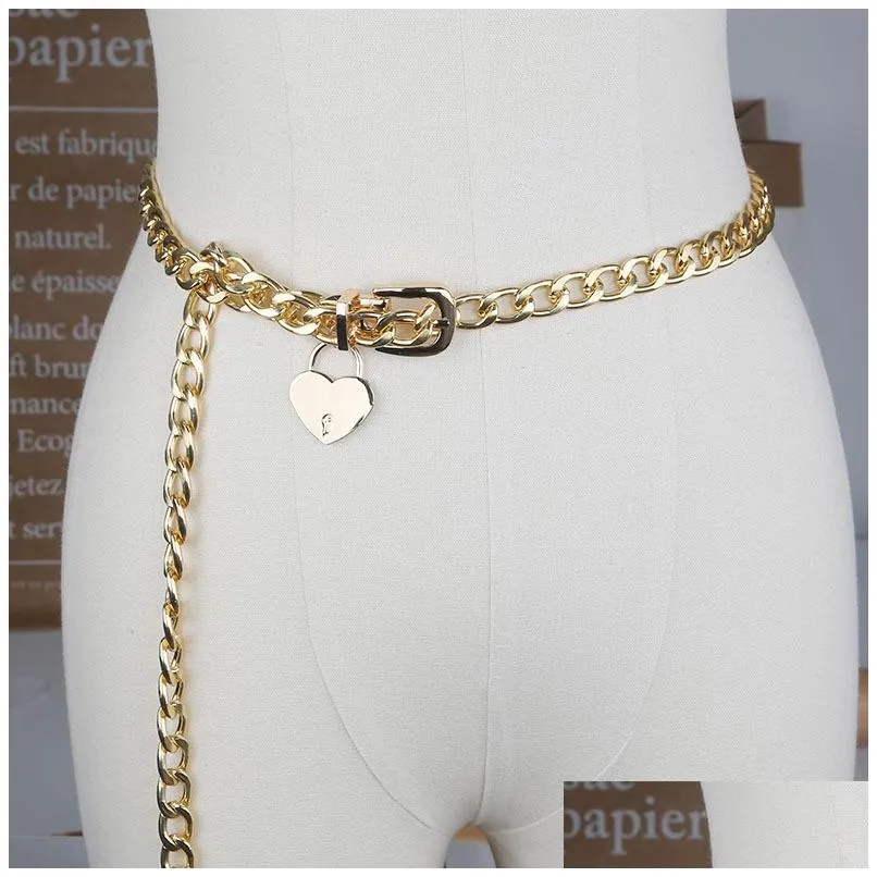 girls womens jeans decoration belt metal belts heart key lock thin metal belt