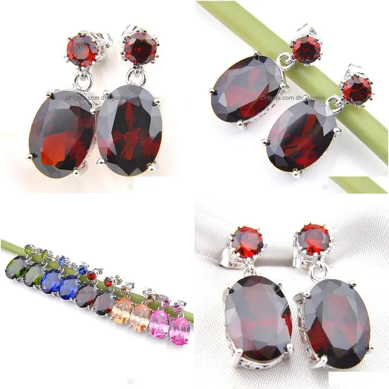  5 pcs/lot sell and style 925 sterling silver plated red garnet gems earring for lady e0164