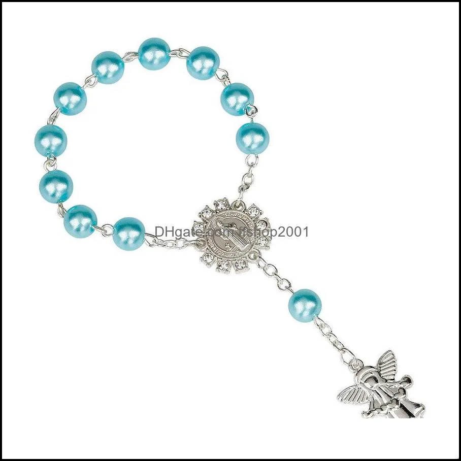 fashion rosary bracelet jewelry women religious beaded bracelets with cross charm pendant prayer bangle accessories q222fza