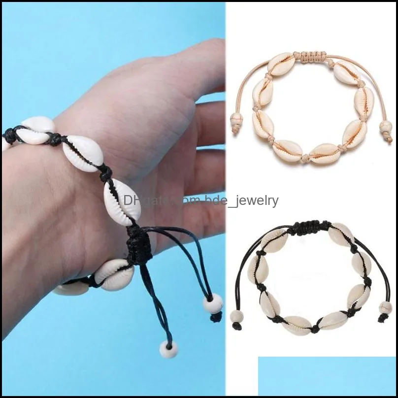 boho natural shells charm woven bracelets for women black white beach jewelry handmade wax rope bracelet bangles jewelry gift