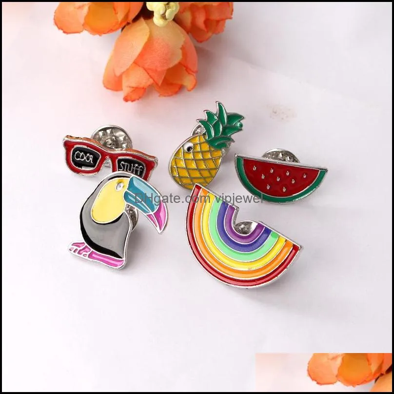  cartoon diy collar brooch set rainbow watermelon pineapple crow eyesweyes enamel lapel pins badge for women fashion jewelry