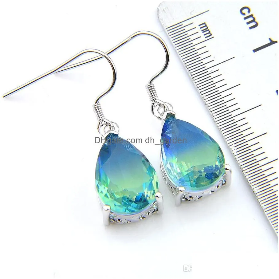 luckyshine anniversary gift jewelry fire blue bicolored tourmaline gemstone silver russia american australia for women drop earrings