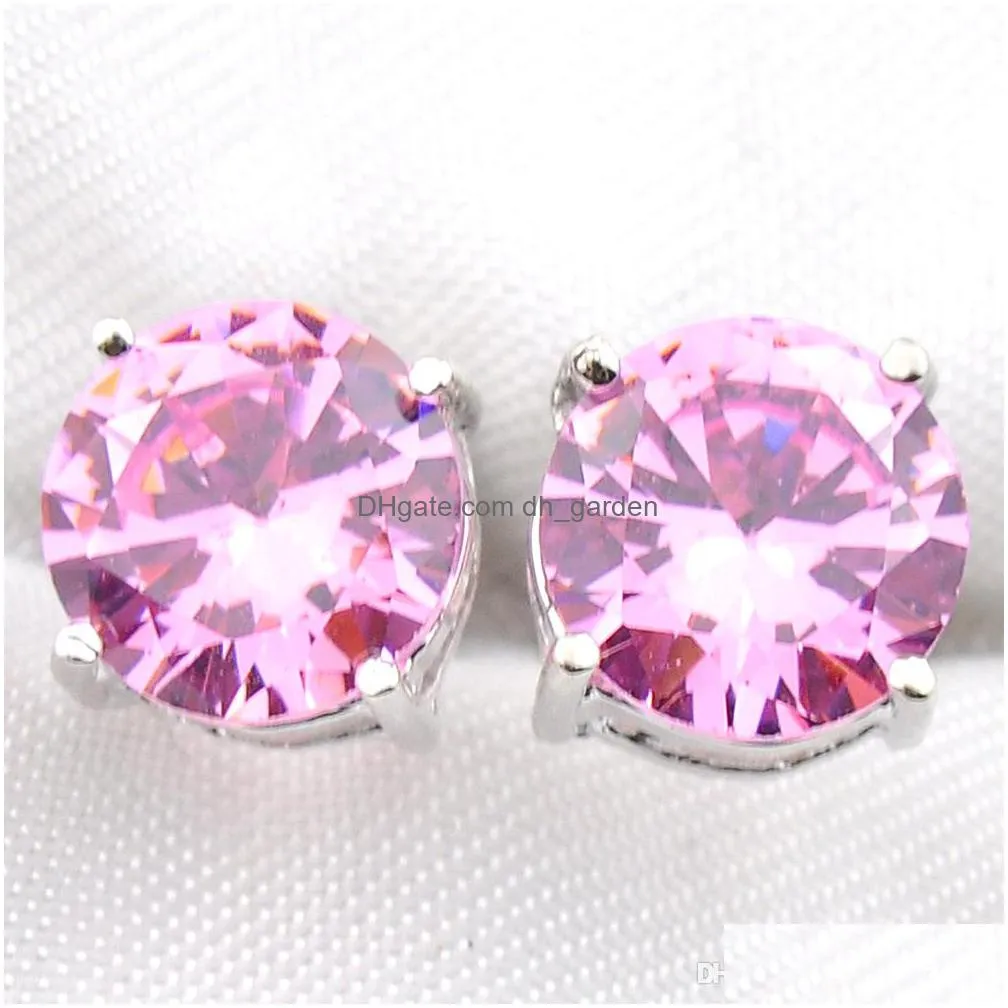 luckyshine round cubic zirconia earring stud european style silver pink kunzite stud earrings 8 mm for women