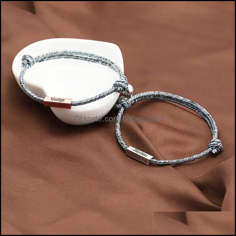 lovers matching couples bracelet 2pcs/set friendship rope braided distance couple magnetic bangle kit jewelry q103fz