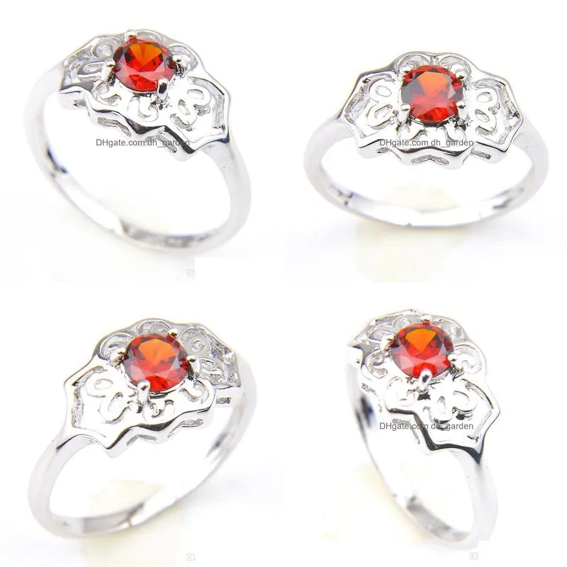 2020 ring red ganet gems flower shape silver crystal zircon wedding engagemet fashion ring jewelry for womens 10 pcs