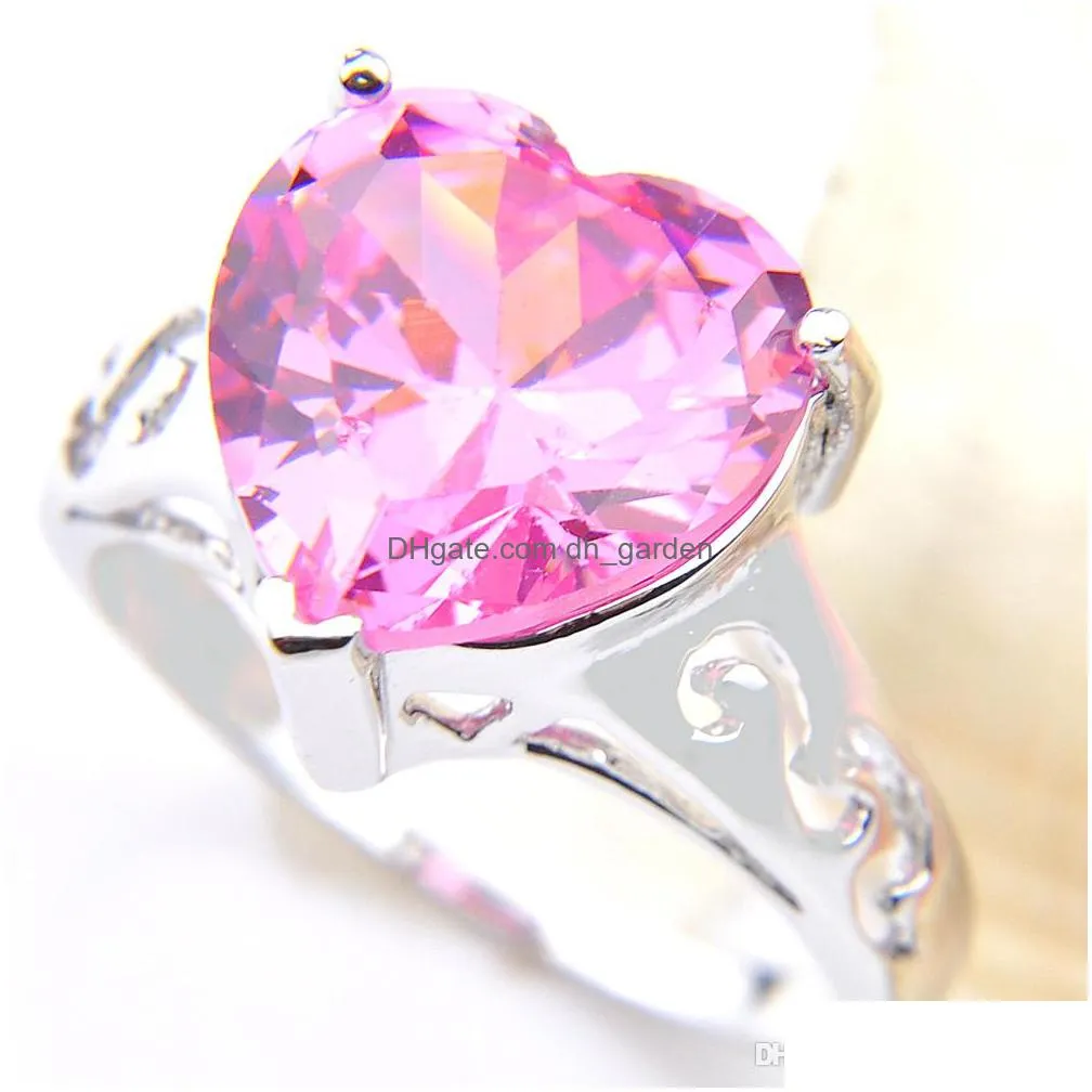 5pcs lot fashion charm ring love heart pink kunzite gems 925 sterling silver plated girls rings jewelry