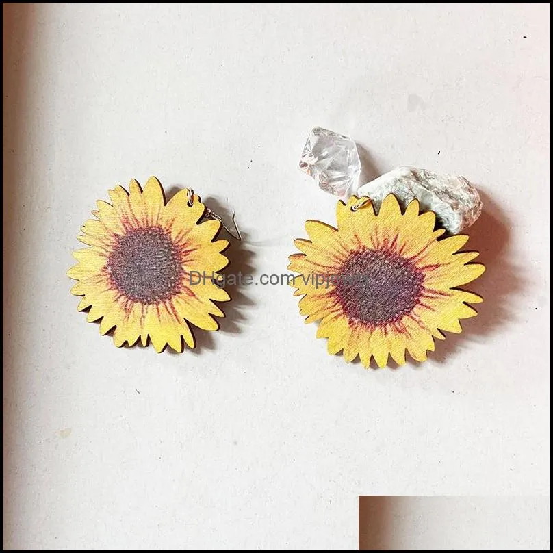 creative wood sunflower charm for women yellow big daisy sunflower statement earring fashion jewelry friend birthday gifts