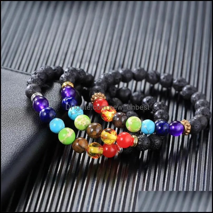 8mm lava rock beads charm bracelets natural essential oil diffuser chakra stone warp bangle for men women fashion diy jewelry in bulk