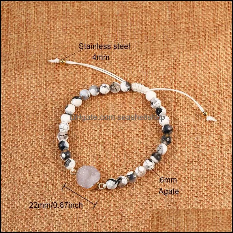 fashion women natural stone agate bead bracelet resin druzy charm bracelets with friendship card handmade woven rope chain jewelry