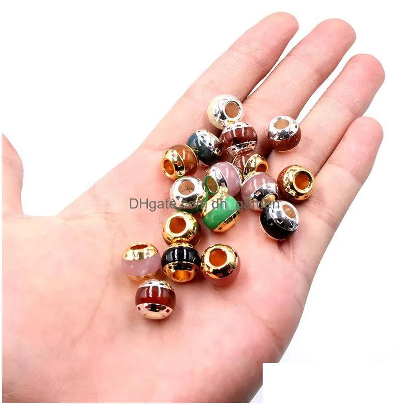 fashion big hole stone malay jade agate gilding 12mm charms rose quartz crystal pendants jewelry making necklace accessories ornaments