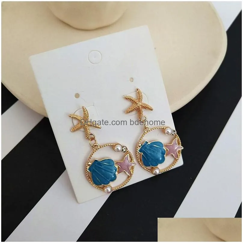 fashion jewelry s925 silver post starfish earrings star shell pattern elegant dangle stud earrings