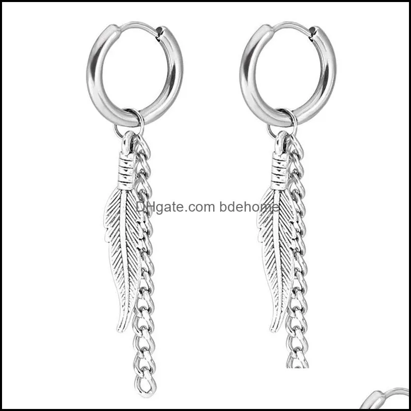 fashion jewelry mens earrings stainless steel dangle chandelier chain cross round black earrings mens creative style 3712 q2
