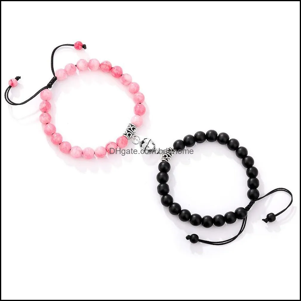 magnetic distance attraction heart bracelets strands couple beaded bracelet tiger eye stone bead friendship jewelry gift 2pcs/set