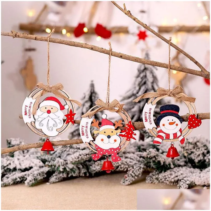 christmas decorations diy wooden embellishments with string decoration santa claus wreath bells party pendant ornaments