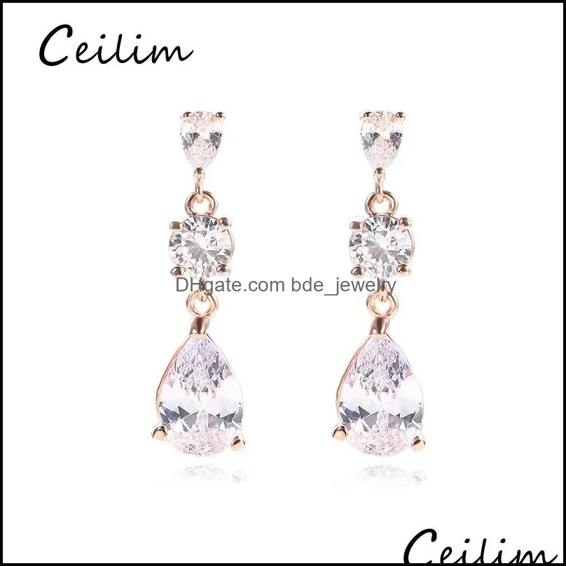 fashion designer clear cubic zirconia waterdrop dangle earrings for women bridal wedding earring dangle ear party jewelry gift