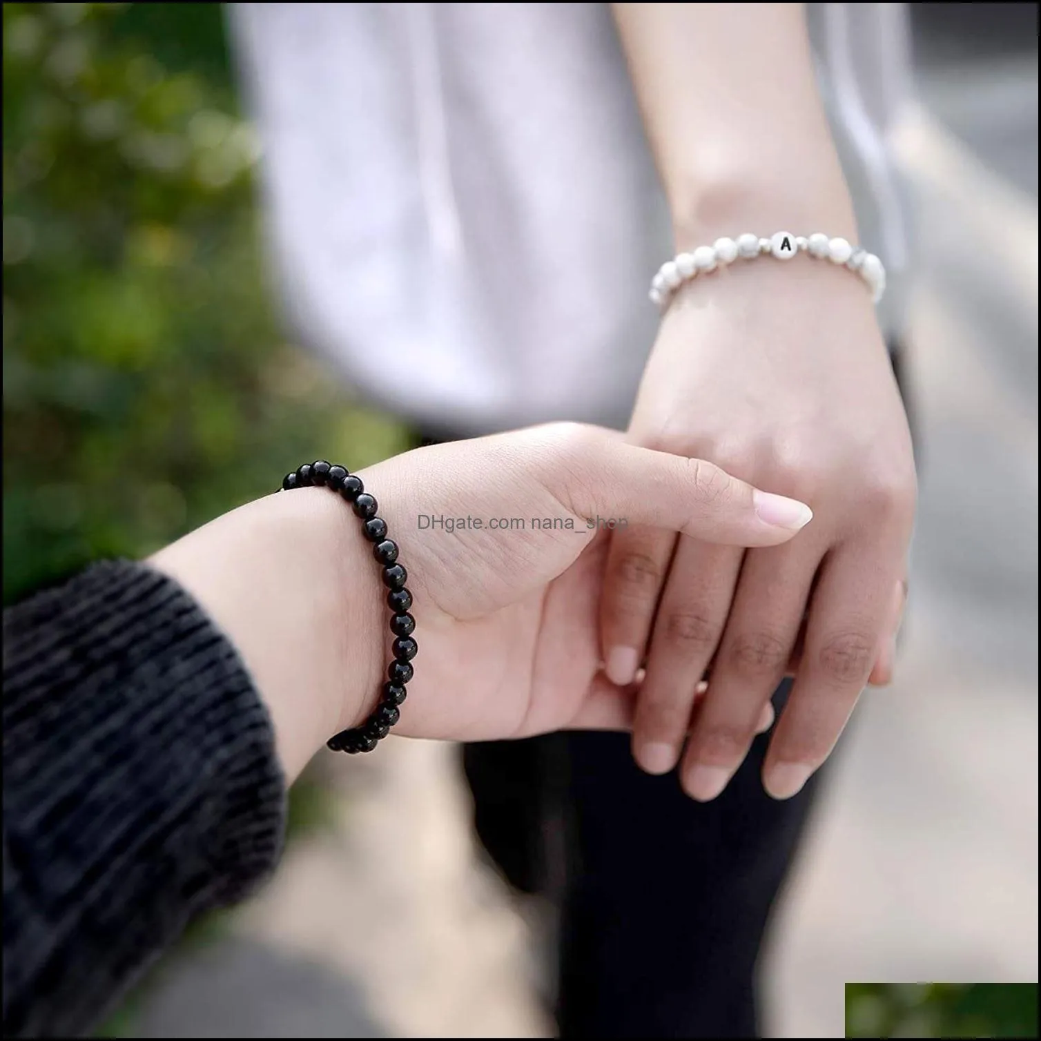 2021 8mm fashion glass beads strands bracelets acrylic 26 letter pendant heart charm bracelet for men women valentines day gift