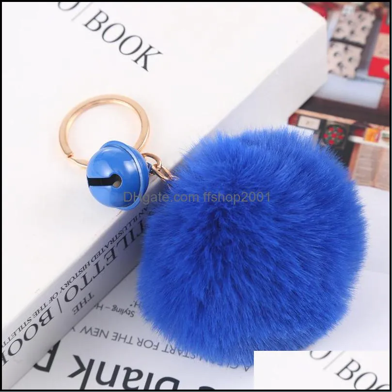 creative bell pompom key rings for lady fluffy plush keychains faux rabbit fur ball keyfobs holder fashion accessories p153fa