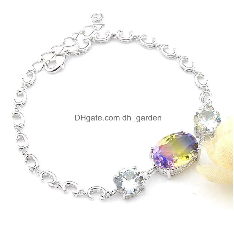 valentines gift luckyshine colorful topaz 3 granule stone white crystal wedding party silver for women zircon charm bracelets 8 inch
