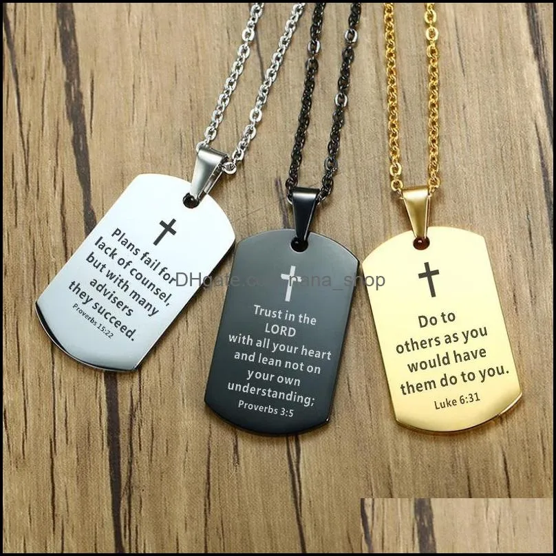men stainless steel cross necklace bible verse prayer dog tag pendant necklace serenity prayer christian jewelry