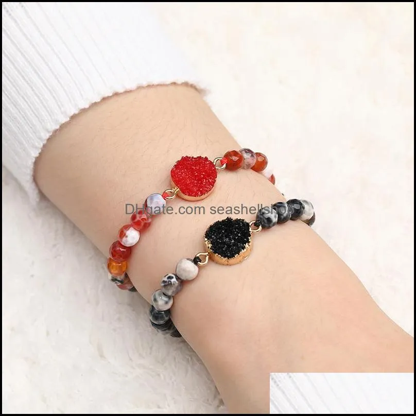 fashion women natural stone agate bead bracelet resin druzy charm bracelets with friendship card handmade woven rope chain jewelry