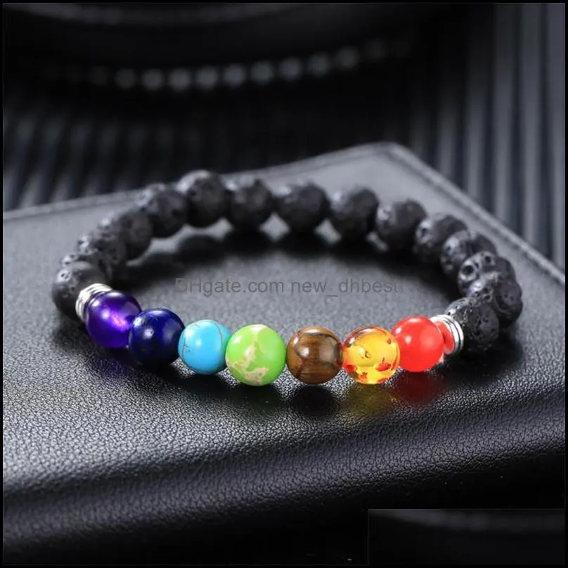 8mm lava rock beads charm bracelets natural essential oil diffuser chakra stone warp bangle for men women fashion diy jewelry in bulk