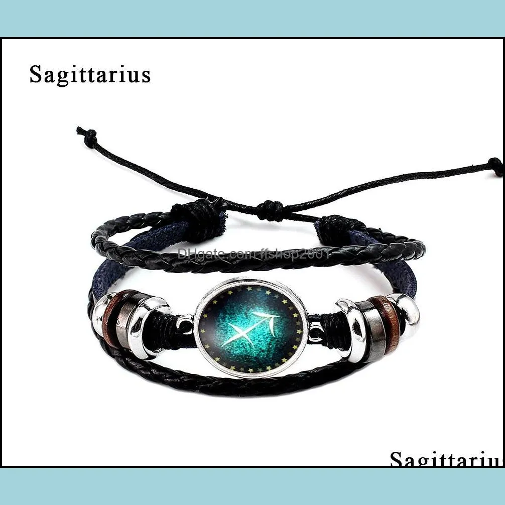 12 constellation zodiac sign bracelet wristlet multilayer hand woven leather bracelets bangle adjustable jewelry dhs g916r