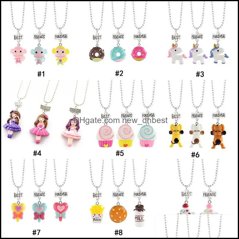 child cute friends forever necklace monkey donuts princess dog food ice cream resin pendant bead chain for children friendship