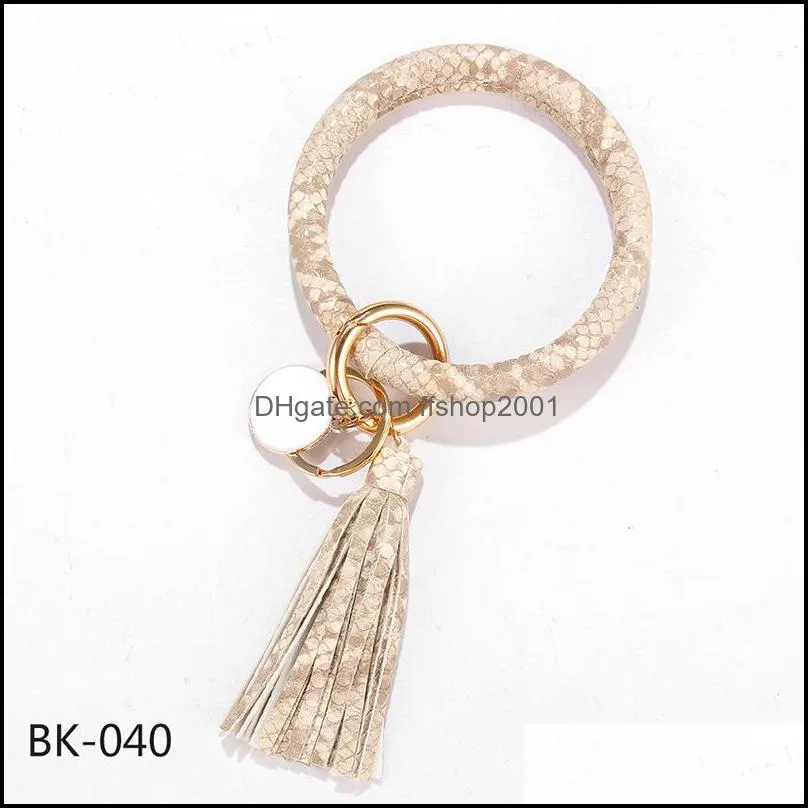  dhs snakeskin key ring bracelets leather wristlet keychain bracelet bangle round keyrings large circle tassel keychains holder