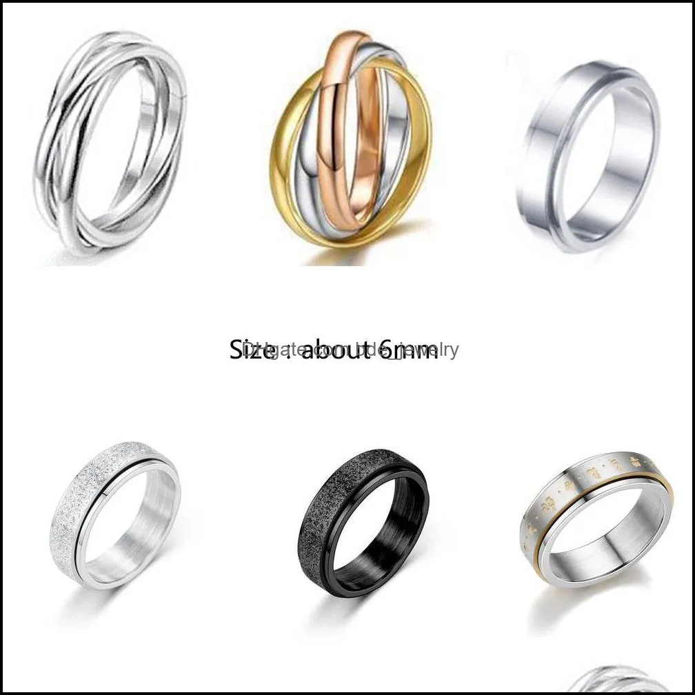 6mm 8mm stainless steel chain rotating ring personalized anti anxiety fidget band ring for women men rings trendy jewelry gift black sliver
