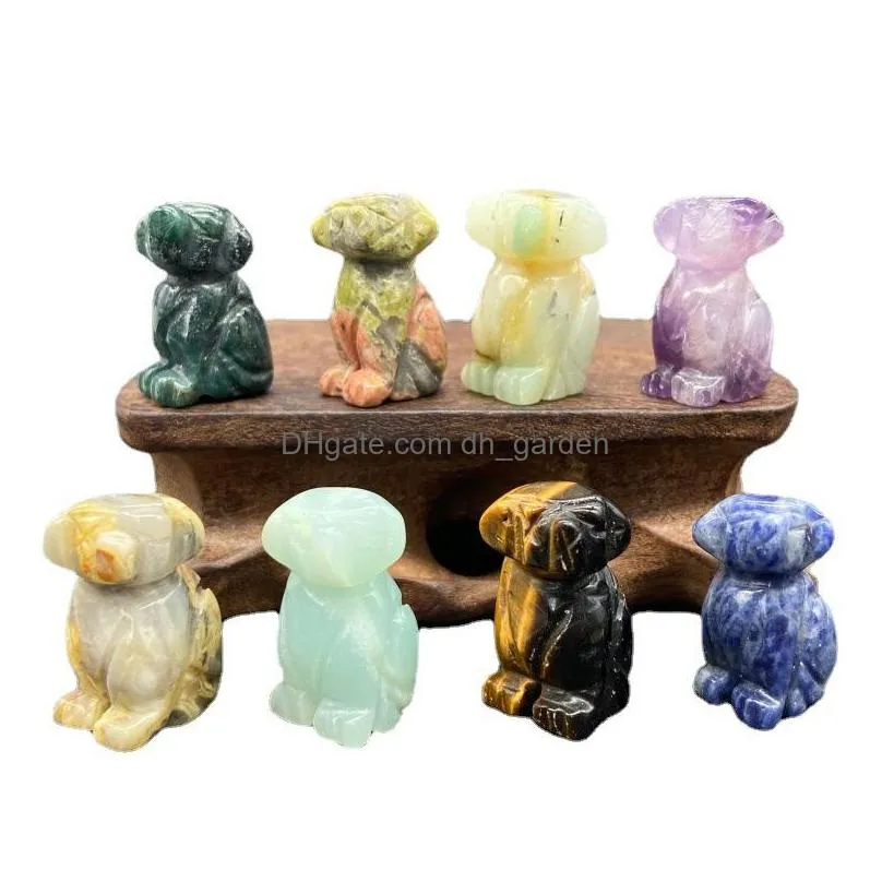 natural quartz stone carving mini dog puppy shape crystal healing decoration animal ornaments crafts 1416mm