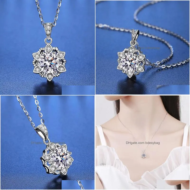 pendant necklaces trendy 925 sterling silver 1ct d color vvs1 moissanite snowflake necklace for women plated white gold diamond neckalces