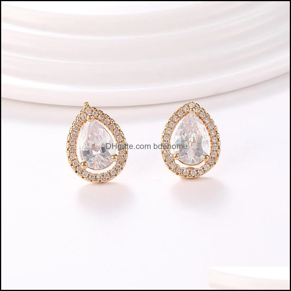 fashion water drop design stud earrings top quality white rhinestone cubic zircon stud earring for women jewelry bridal wedding party