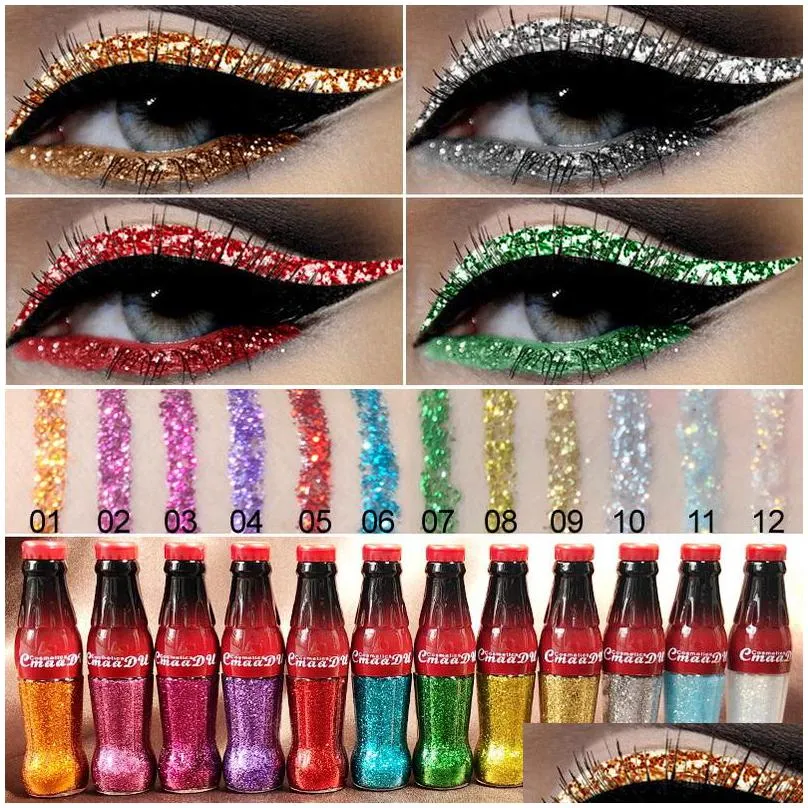 cmaadu beauty product glitter eyeliner colorful sequins shiny sparkling easy to wear cosmetics makeup liquid eyeliners