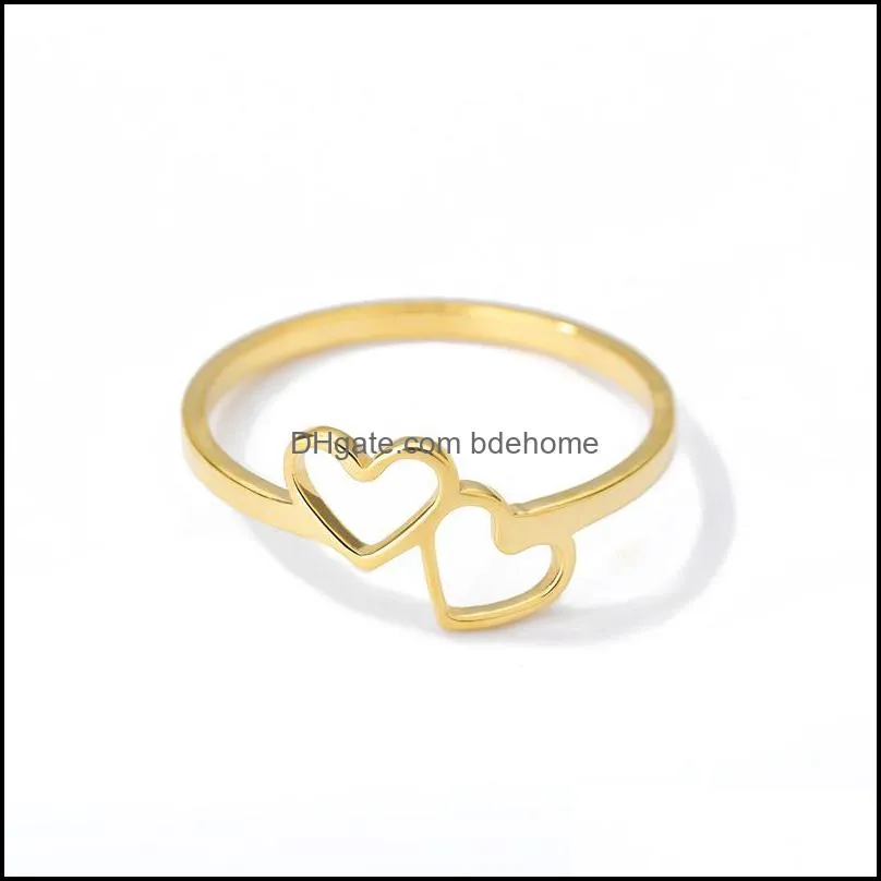 wedding rings double heart for women men gold stainless steel adjustable finger ring aesthetic jewelry bague 3604 q2