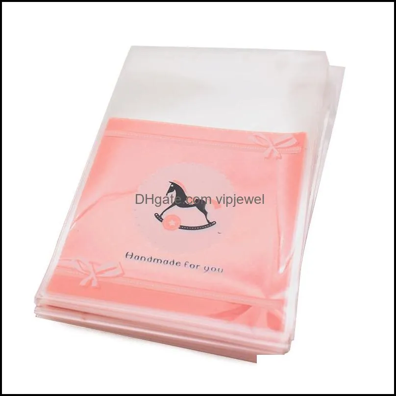 fashion 100 pcs/lot cute bowknot pink green white self adhesive seal plastic bags 7x7cm jewelry pouches bags packaging display