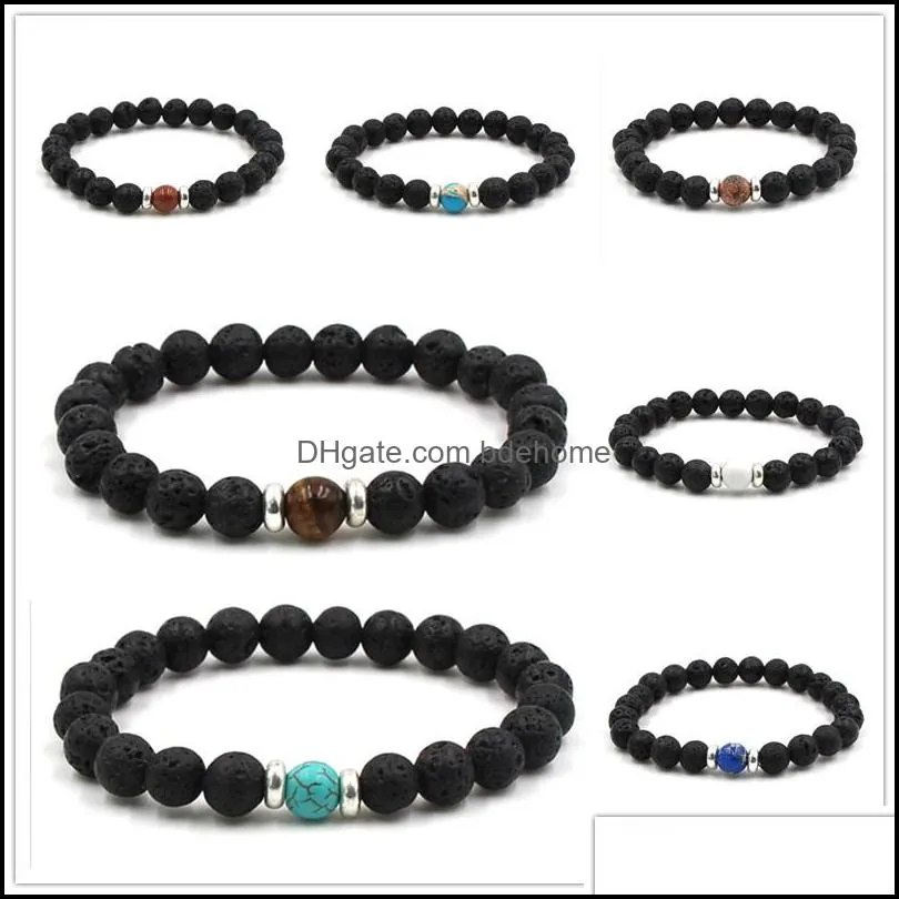 silver gold color natural black lava stone turquoise tigers eye bracelet vaolcano stone aromatherapy essential oil diffuser bracelet