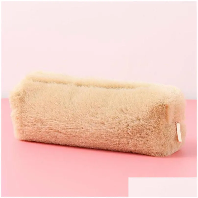 lovely girl plush pencil bag fuzzy fluffy pencil case makeup pouch coin purse storage bag stationery container pouch