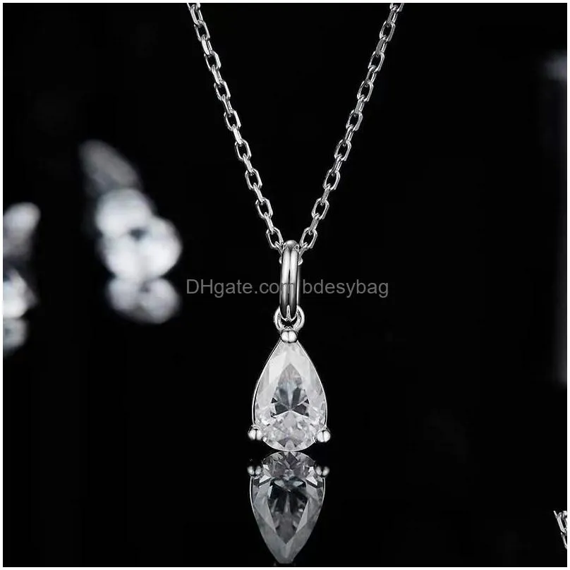 other trendy 1 d color vvs1 pear cut moissanite penant necklace 925 sterling silver gra charm birthday giftother