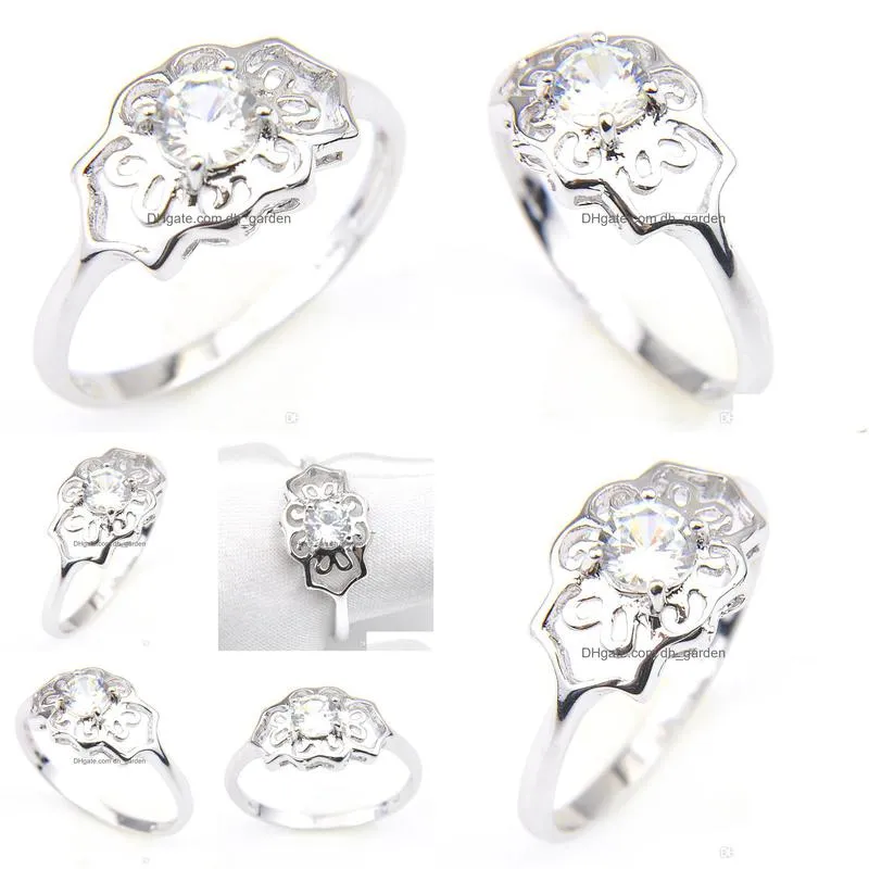 10 pieces 1 lot white topaz gems rings for women silver flower shape wedding rings jewelry r0301