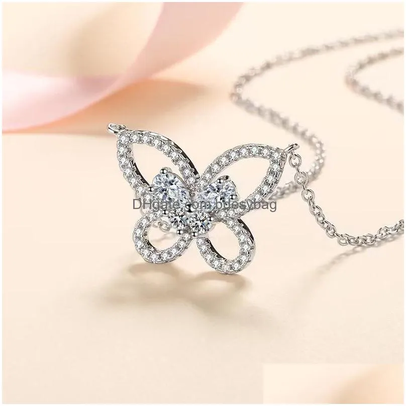 other trendy s925 silver moissanite butterly necklace women jewelley d color vvs1 0.82ct pass diamond with gra giftother otherother