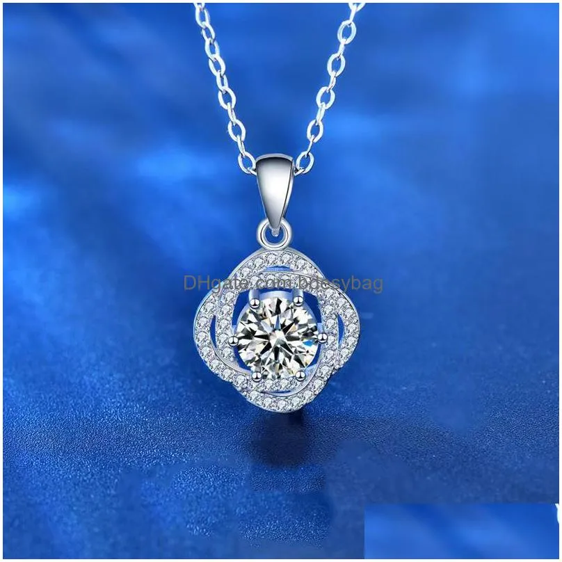 other trendy real rose moissanite necklace women jewelry 100 925 sterling silver 1 ct d color diamond charm giftother