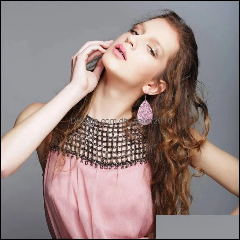 fashion light weight leather dangle earrings for women good design teardrop long charm jewelry gift