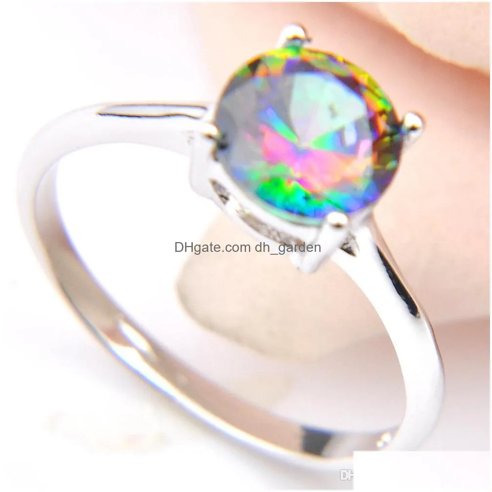 10 pieces lot luckyshine rainbow round fire mystic topaz gems 925 sterling silver rings russia american australia rings