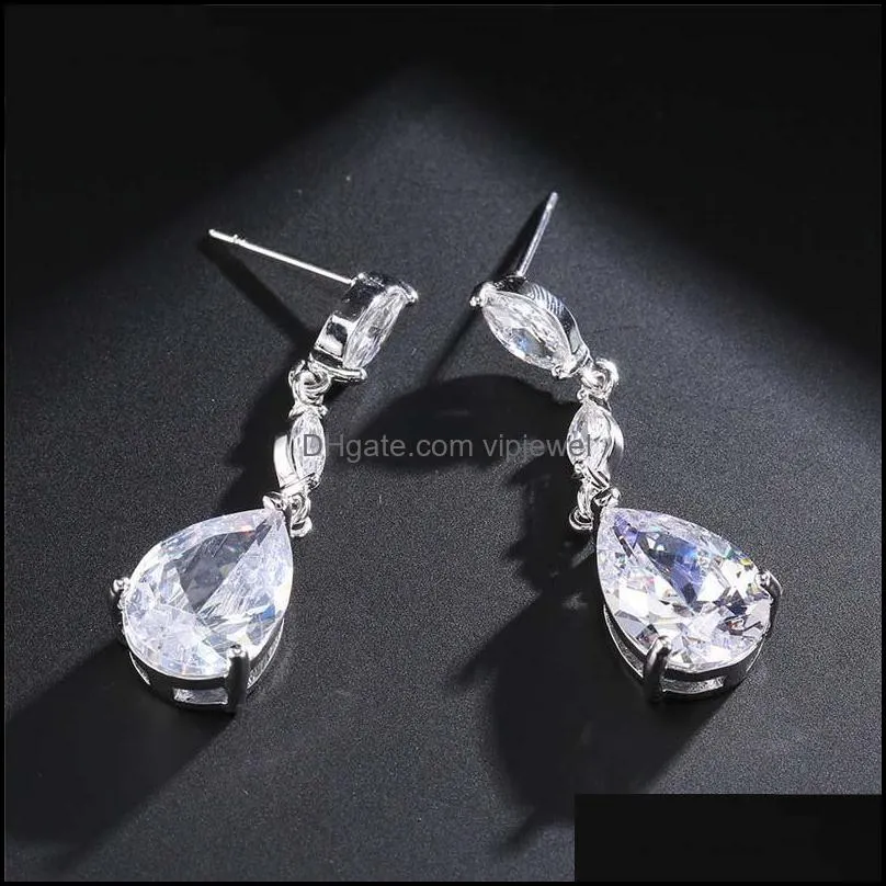  classic water drop shaped cubic zirconia earring bridal long dangle zircon earrings wedding jewelry for women girls brides