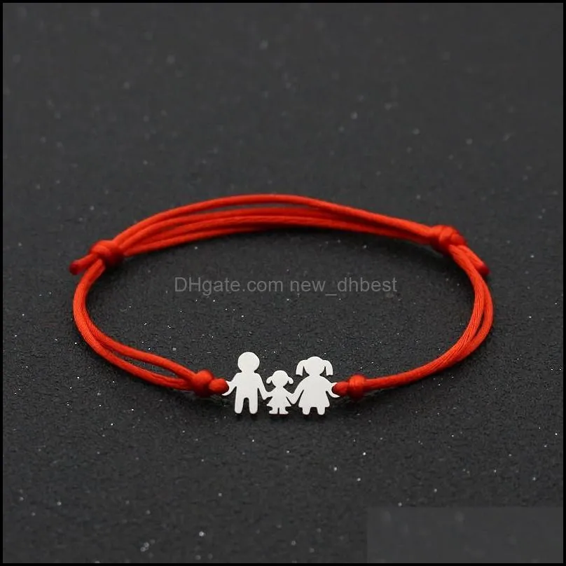 lucky red string bracelet braided adjustable stainless steel charm bracelets for family dad mom daughter jewelry child gift