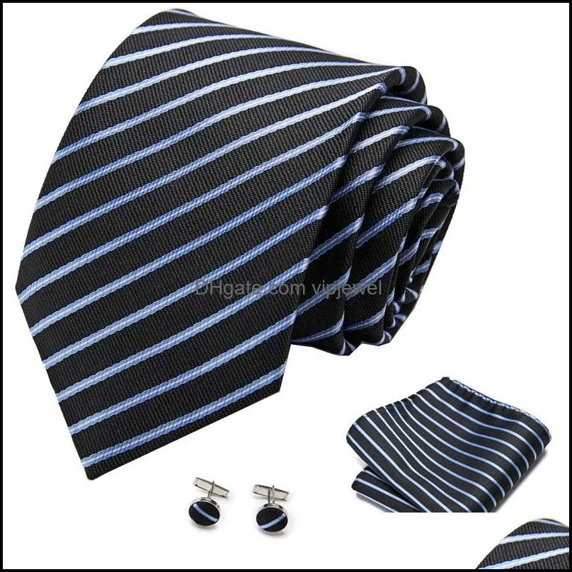 business tie for men silk neck ties dots necktie set plaid cufflinks wedding fashion accessories 145cm